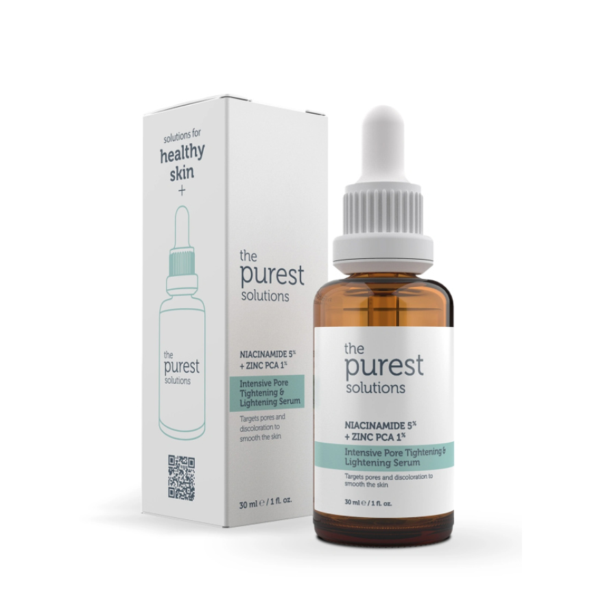 THE PUREST SOLUTIONS NIACINAMIDE 5% + ZINC PCA INTENSIVE PORE TIGHTENING & LIGHTENING SERUM 30ML