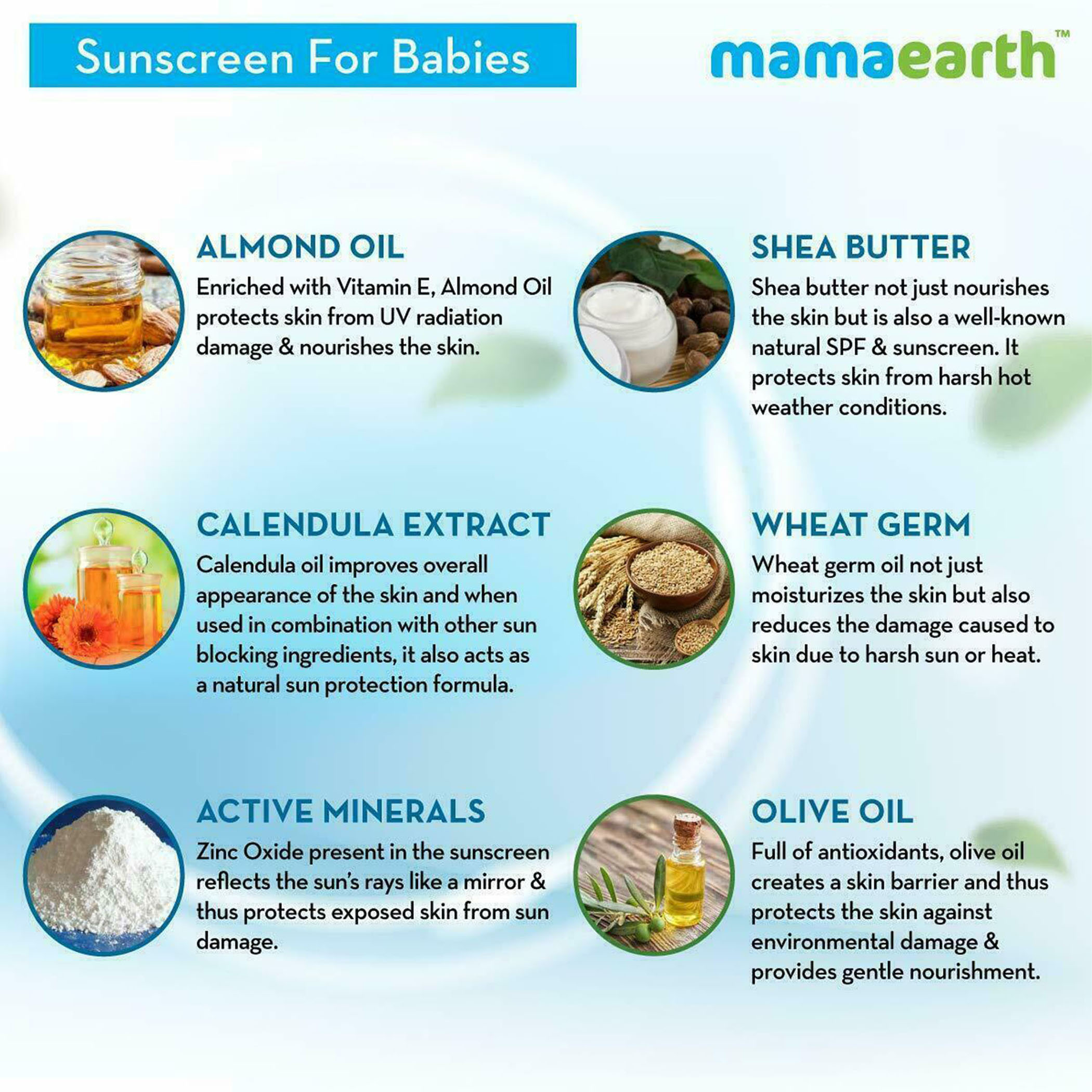 MAMAEARTH Mineral Based Sunscreen for Babies Contains Calendula & Zinc Oxide SPF 20 - 50 gm