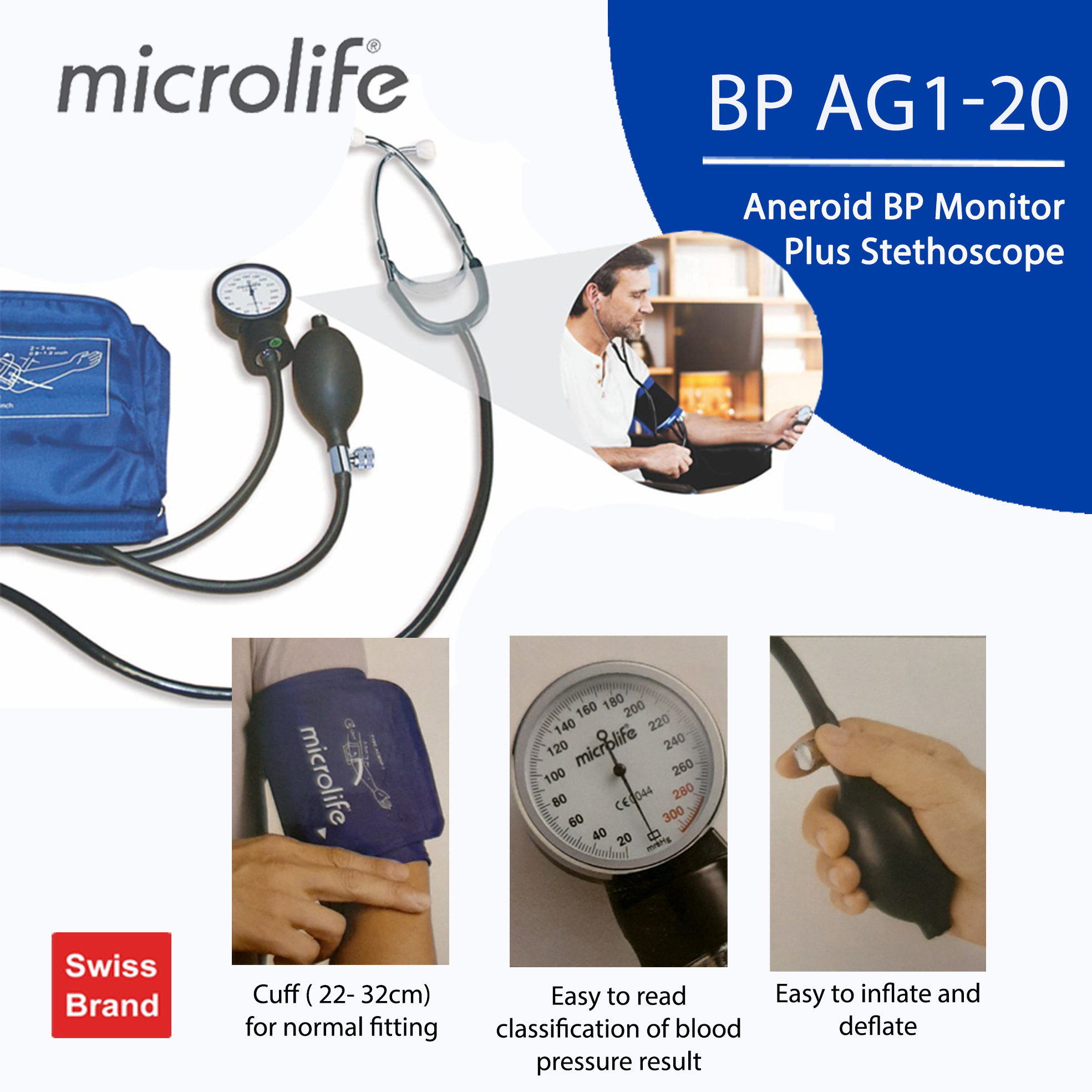 Microlife Bp Machine Aneroid  Blood Pressure Monitor + Sthetoscope Bpagi-20