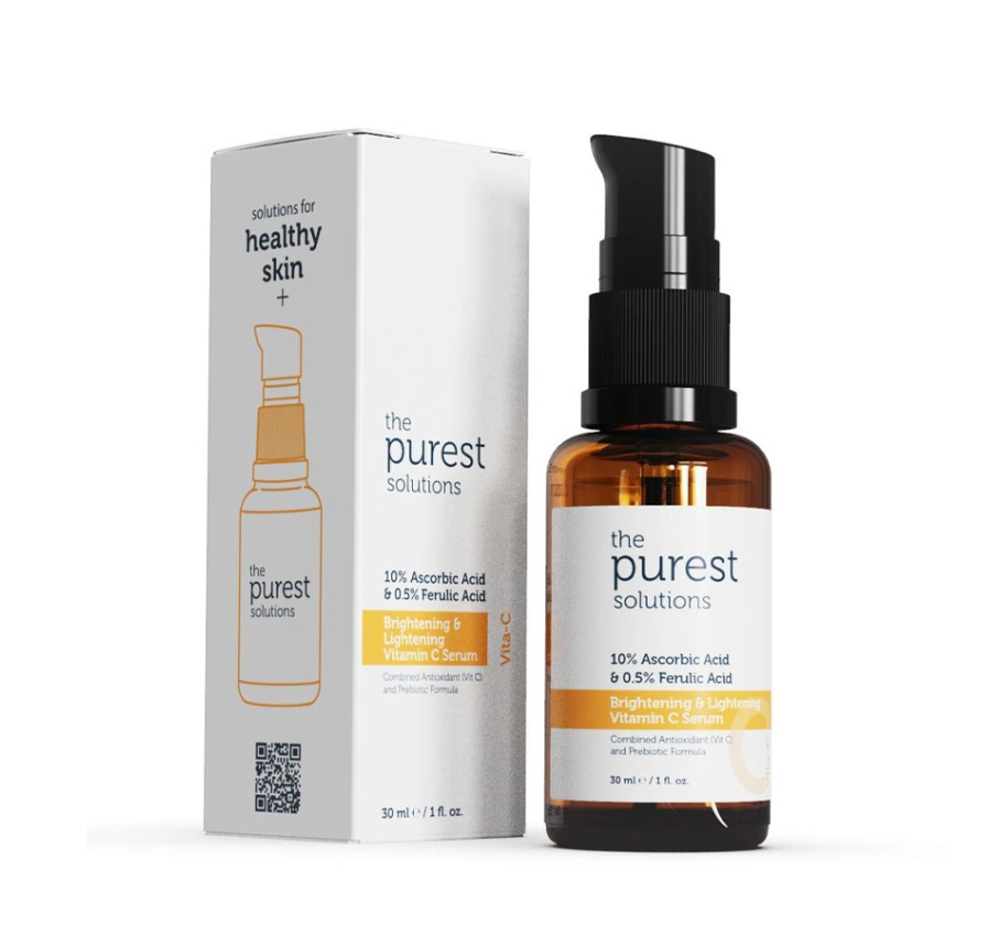 THE PUREST SOLUTIONS BRIGHTENING & LIGHTENING VITAMIN C SERUM 10% ASCORBIC ACID & FERULIC ACID 0.5% 30ML