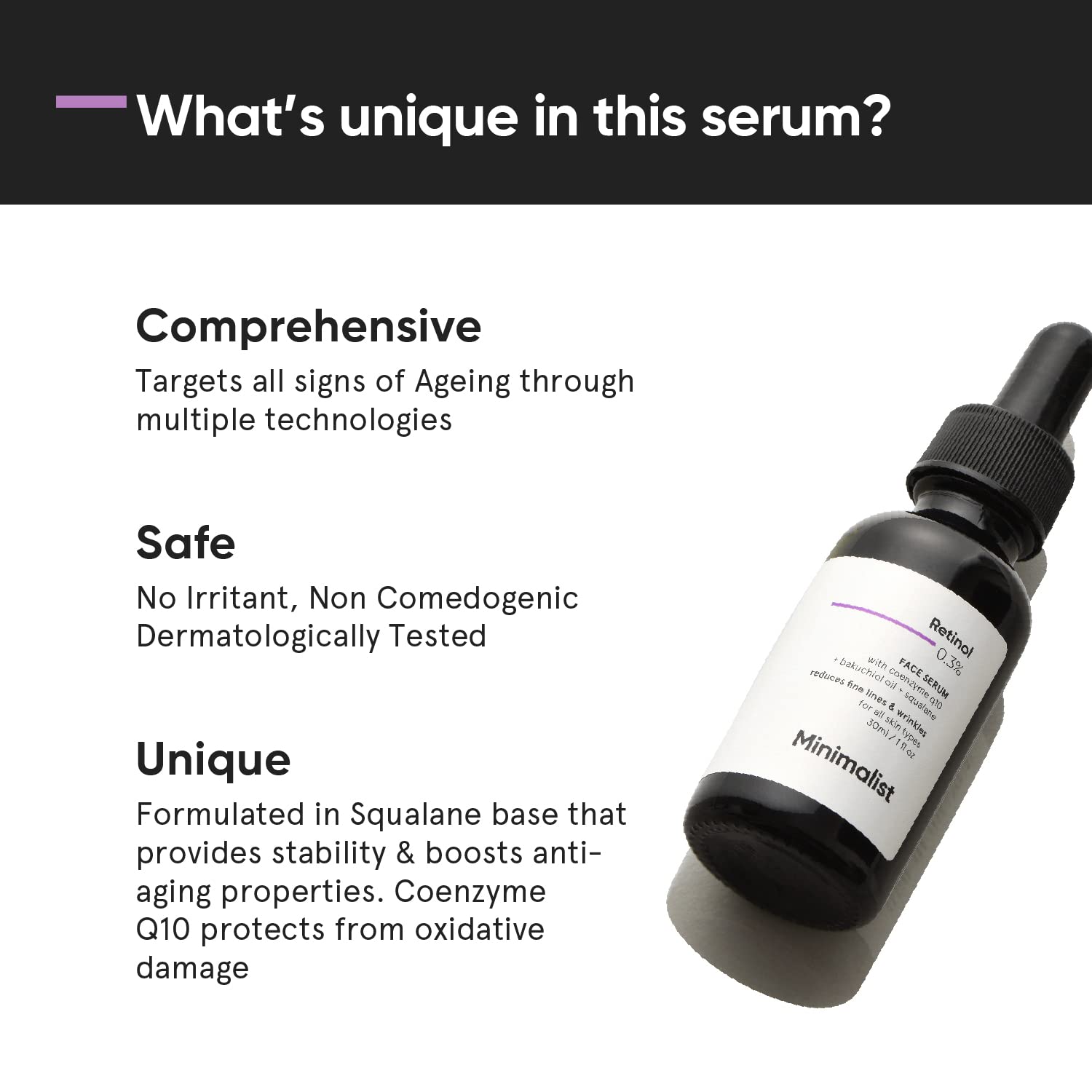 MINIMALIST 0.3% RETINOL FACE SERUM NIGHT FACE SERUM WITH RETINOL & Q10 TO REDUCE FINE LINES AND WRINKLES 30 ML