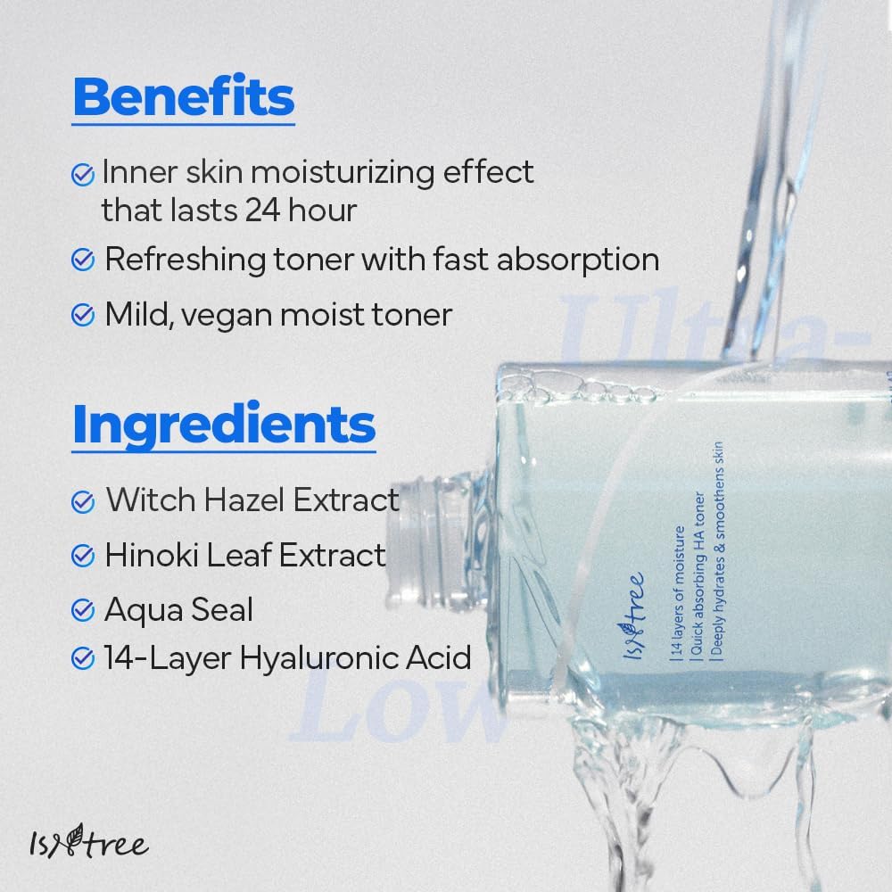 ISNTREE ULTRA-LOW MOLECULAR HYALURONIC ACID TONER 300ML - DEEPLY HYDRATING FACIAL TONER